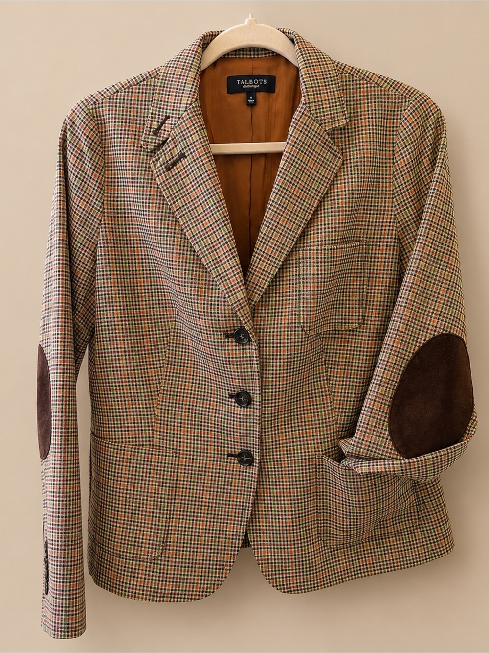Talbots Plaid Blazer with Suede Elbow Patches Size 8